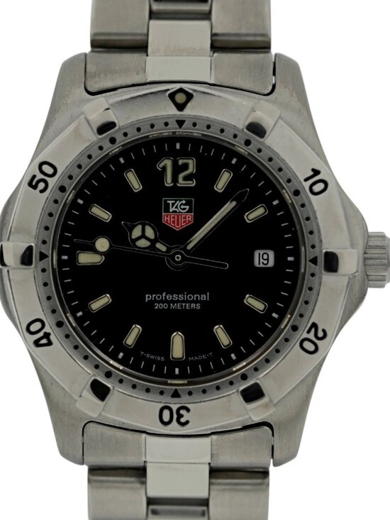 Tag Heuer 28mm Ladies Black Dial Professional 2000 Series SS Watch! Ref: WK1310!